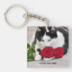 Llavero Gato lindo con la rosa roja