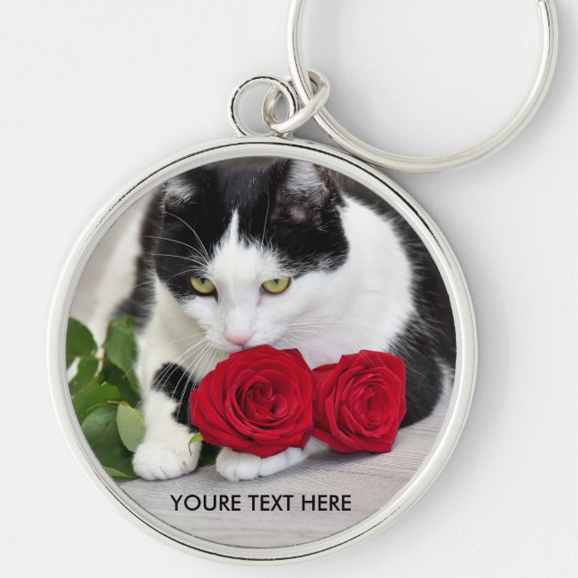 Llavero Gato lindo con la rosa roja (Frente)