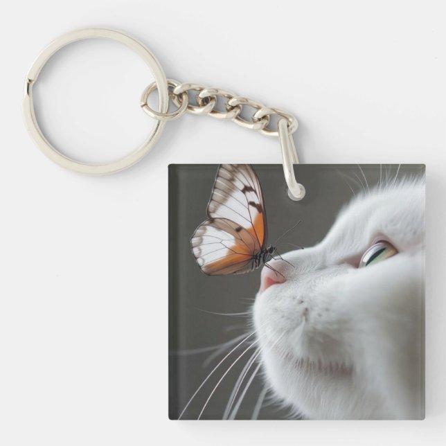 Llavero Gato lindo con mariposa (Frente)
