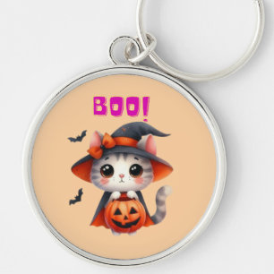 Llavero Gato lindo de Halloween con calabaza y decoración