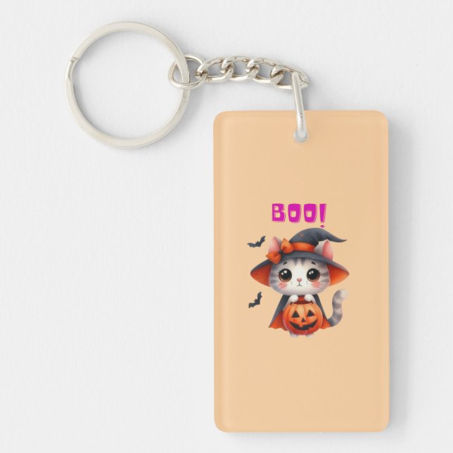 Llavero Gato lindo de Halloween con calabaza y decoración  (Frente)