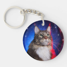 Llavero Gato Maine Coon Con Aura Azul Blanco Rojo Y Estrel