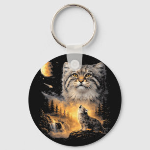 Llavero Gato Manul aullando a la luna vintage 90s divertid