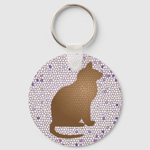 Llavero Gato marrón mosaico con vidrio manchado morado