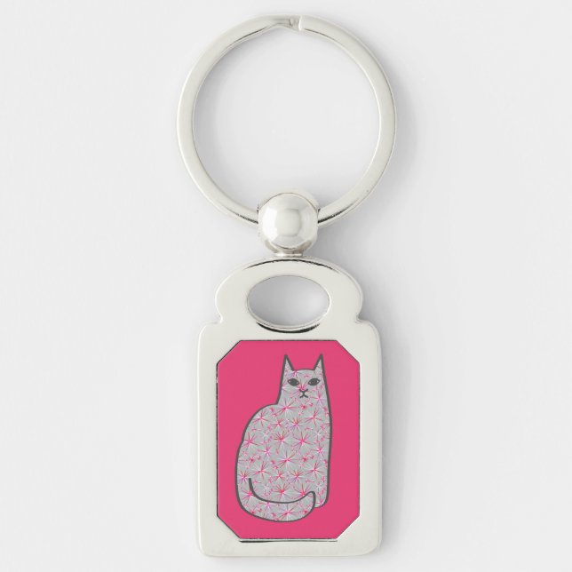 Llavero Gato moderno de mediados de siglo, gris/gris y ros (Anverso)