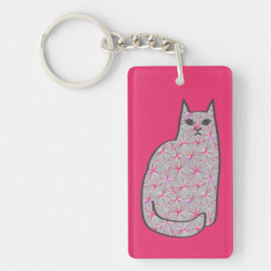 Llavero Gato moderno de mediados de siglo, rosa y gris fuc