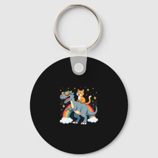 Llavero Gato montando dinosaurio T-Rex gatito arcoiris Din