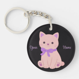 Llavero Gato Morado con Lazo Lindo Kawaii Personalizado Ne