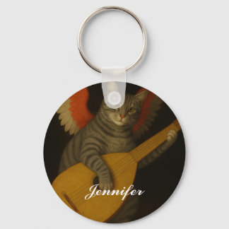 Llavero Gato músico alado tocando el laúd arte