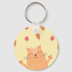 Llavero Gato naranja jengibre lindo jugando en hojas de ot