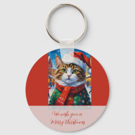 Llavero Gato Navideño Festivo con Gorro de Santa