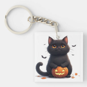 Llavero Gato Negro Adorable Tema Mágico de Halloween 🎃