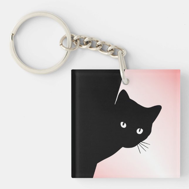 Llavero Gato negro astuto rosa (Frente)