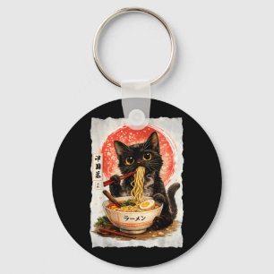 Llavero Gato negro comiendo ramen lindo kawaii anime gato