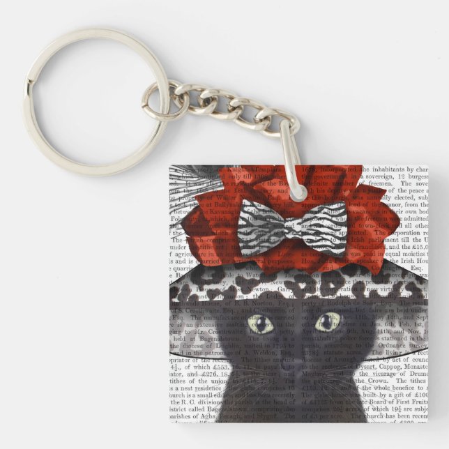 Llavero Gato negro con fabuloso Gorra (Frente)