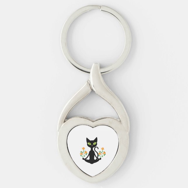 Llavero gato negro con flor    (Anverso)
