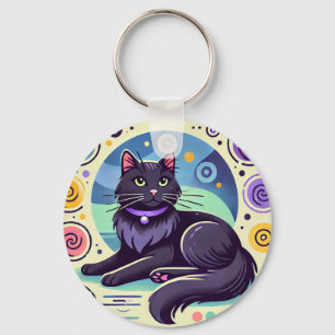 Llavero Gato negro con fondo de colores brillantes