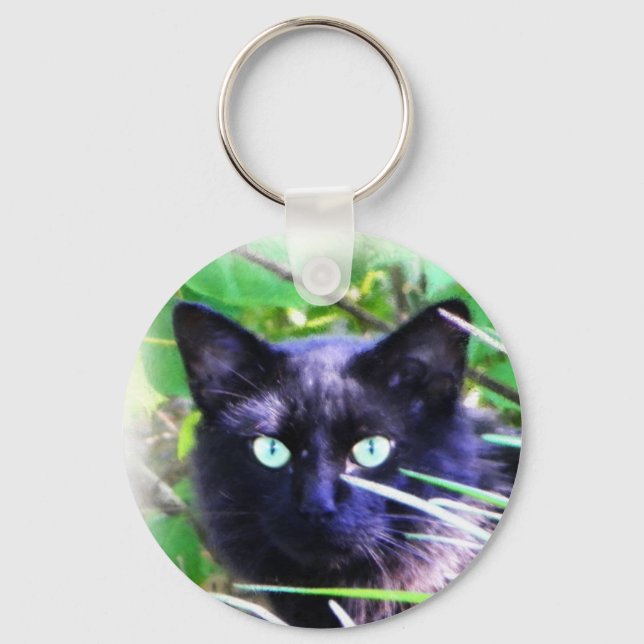 Llavero Gato negro con ojos verdes llamativos (Anverso)
