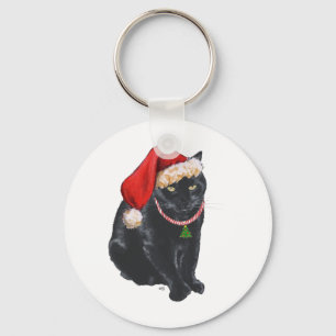 Llavero Gato negro con sombrero de Santa