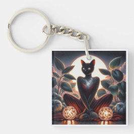 Llavero Gato negro cósmico con ojos brillantes, digital su