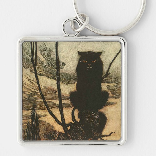 Llavero Gato negro de Halloween aterrador vintage Rackham (Frente)