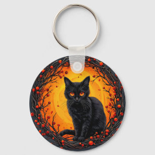 Llavero Gato negro de Halloween con ojos brillantes
