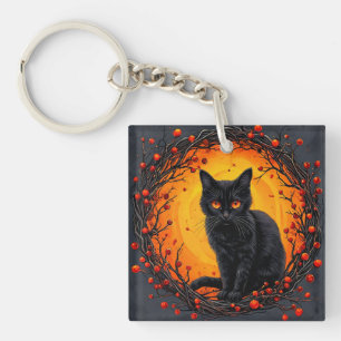 Llavero Gato negro de Halloween con ojos brillantes