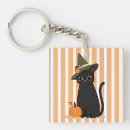 Llavero Gato negro de Halloween con sombrero de bruja y ca