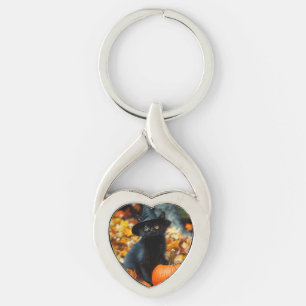 Llavero Gato negro de Halloween y calabaza