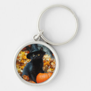 Llavero Gato negro de Halloween y calabaza