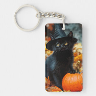 Llavero Gato negro de Halloween y calabaza