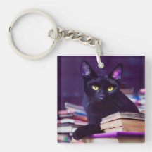 Gato negro de la librería de la bruja - Keychain