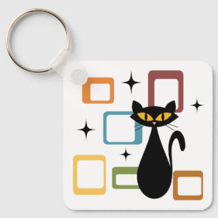 Llavero gato negro de mediados de siglo