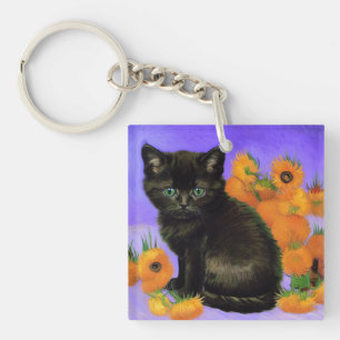 Llavero Gato negro de Van Gogh con girasoles