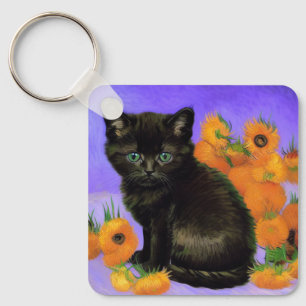 Llavero Gato negro de Van Gogh con girasoles