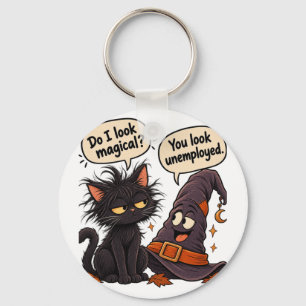Llavero Gato Negro Divertido Bruja Sombrero Halloween Sarc