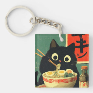 Llavero Gato negro divertido comiendo Ramen