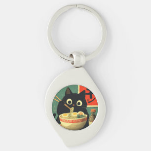 Llavero Gato Negro Divertido Comiendo Ramen