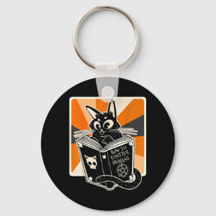 Llavero Gato negro divertido de Halloween retro libro de b