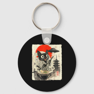 Llavero Gato negro divertido Ramen Alien Ufo Abducción Jap