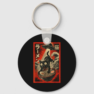 Llavero Gato Negro Divertido Ramen Alien Ufo Abducción Jap