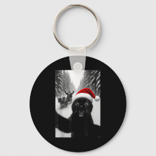 Llavero Gato negro divertido selfie con Santa Navidad homb