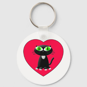 Llavero Gato Negro En Corazón Rojo