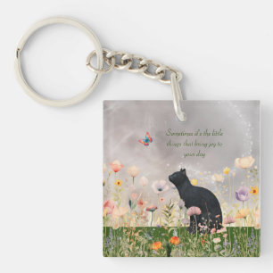 Llavero Gato negro en flores