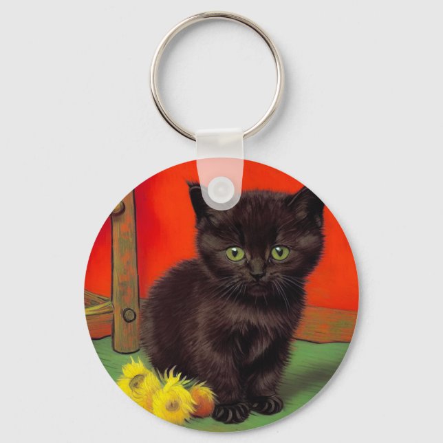 Llavero Gato negro estilo Van Gogh (Anverso)