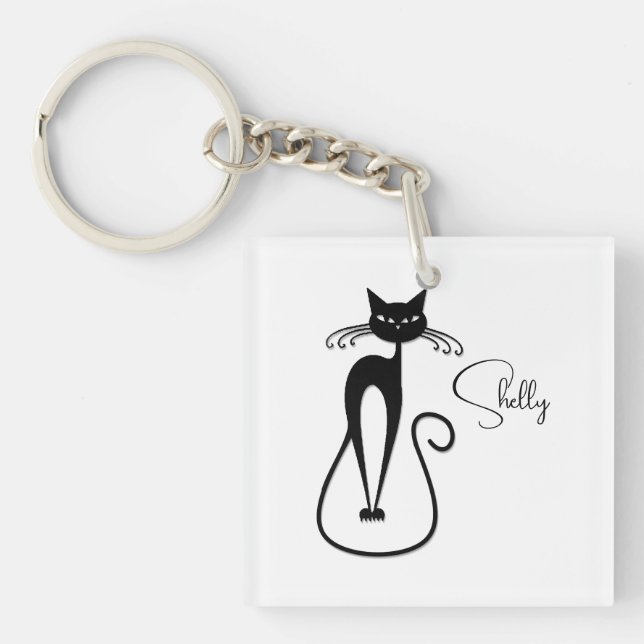 Llavero Gato negro flaco caprichoso personal (Frente)