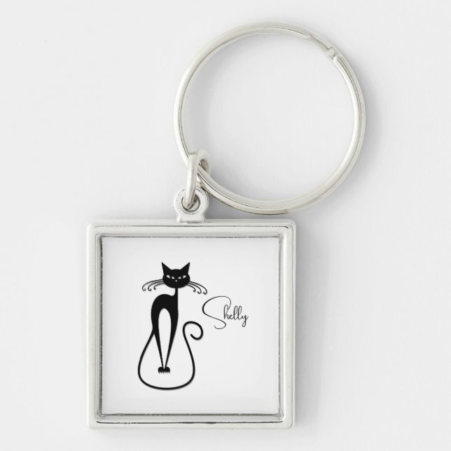 Llavero Gato negro flaco caprichoso personal (Frente)