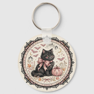 Llavero Gato Negro Lazo Rosa Halloween Gótico Calabaza Coq