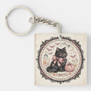 Llavero Gato Negro Lazo Rosa Halloween Gótico Calabaza Coq