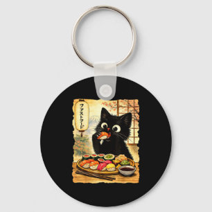 Llavero Gato negro lindo comiendo sushi kawaii comida japo